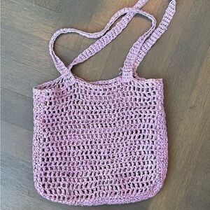 Lavender Crochet Straw Tote Bag